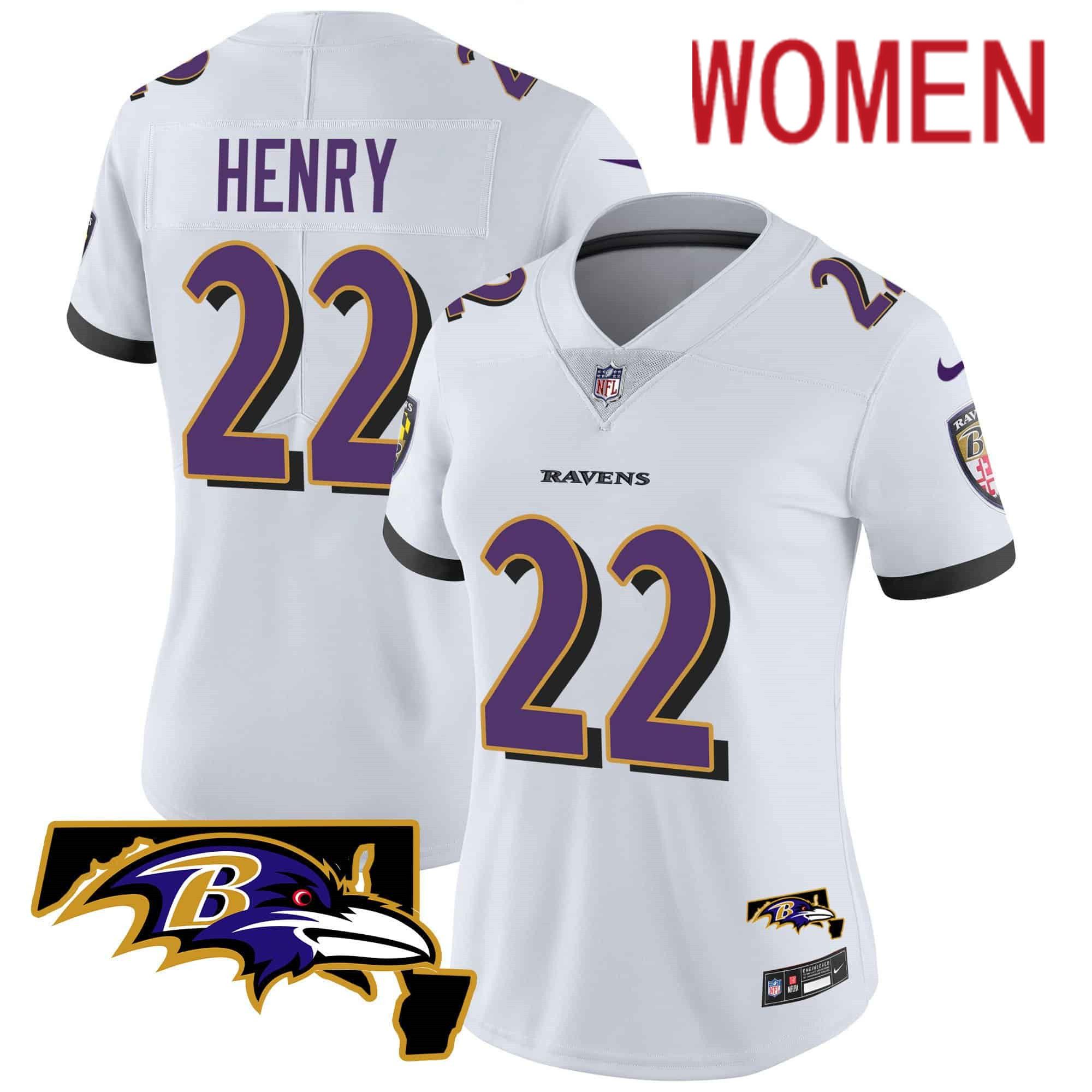 Women Baltimore Ravens 22 Henry White 2024 Nike Maryland Patch Vapor Limited NFL Jersey